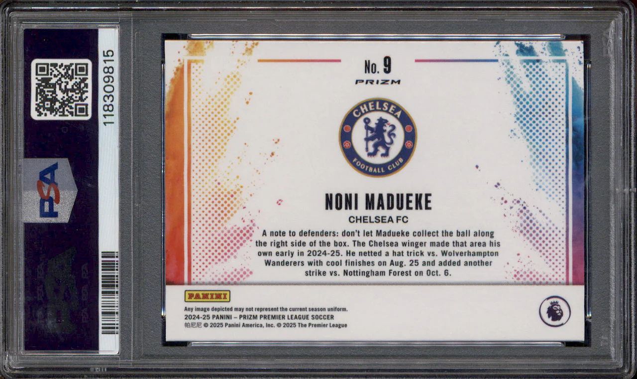 2024-25 Panini Prizm Premier League Color Blast #9 Noni Madueke PSA 10 - Image 2