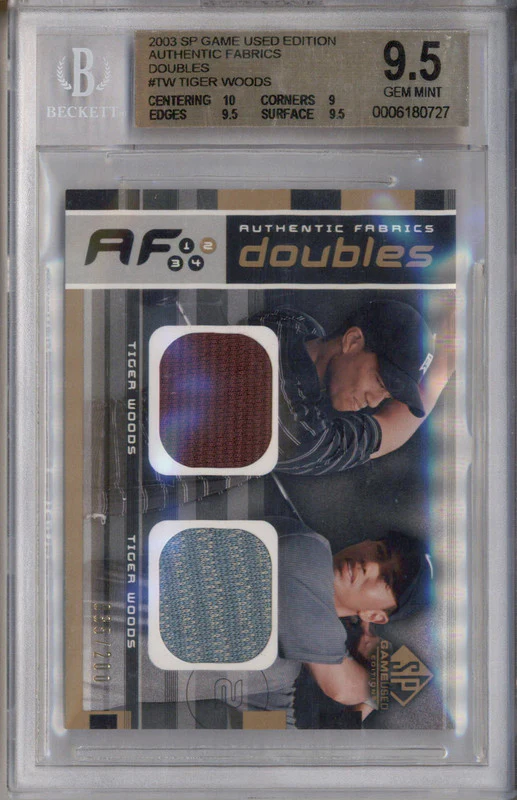 2003 SP Game Used Authentic Fabrics Double Tiger Woods /200 BGS 9.5