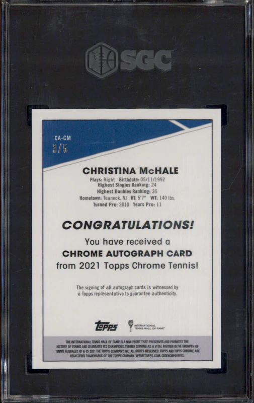 2021 Topps Chrome Autograph Red Refractor #CACM Christina McHale Auto /5 SGC 9.5 - Image 2