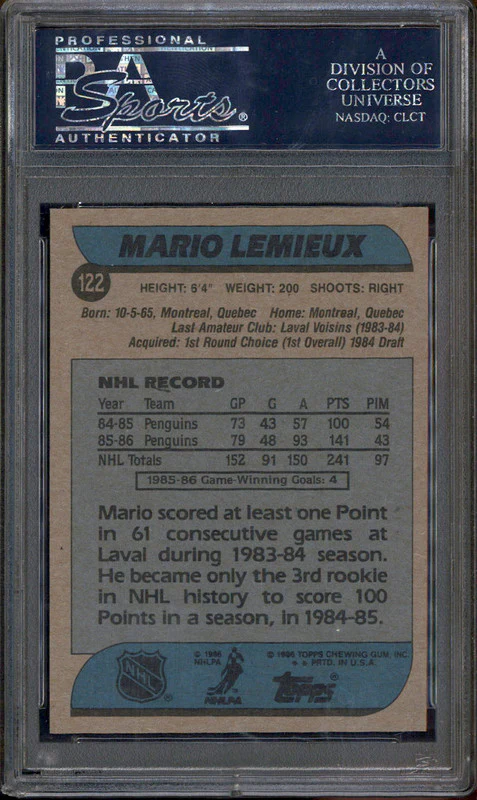 1986 Topps #122 Mario Lemieux PSA 9 - Image 2
