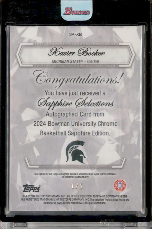 2023 Bowman University Chrome Sapphire Auto Superfractor #SAXB Xavier Booker 1/1 - Image 2