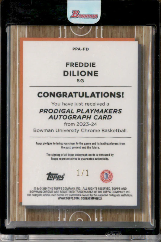 2023 Bowman University Prodigal Playmakers SuperFractor Freddie Dilione Auto 1/1 - Image 2