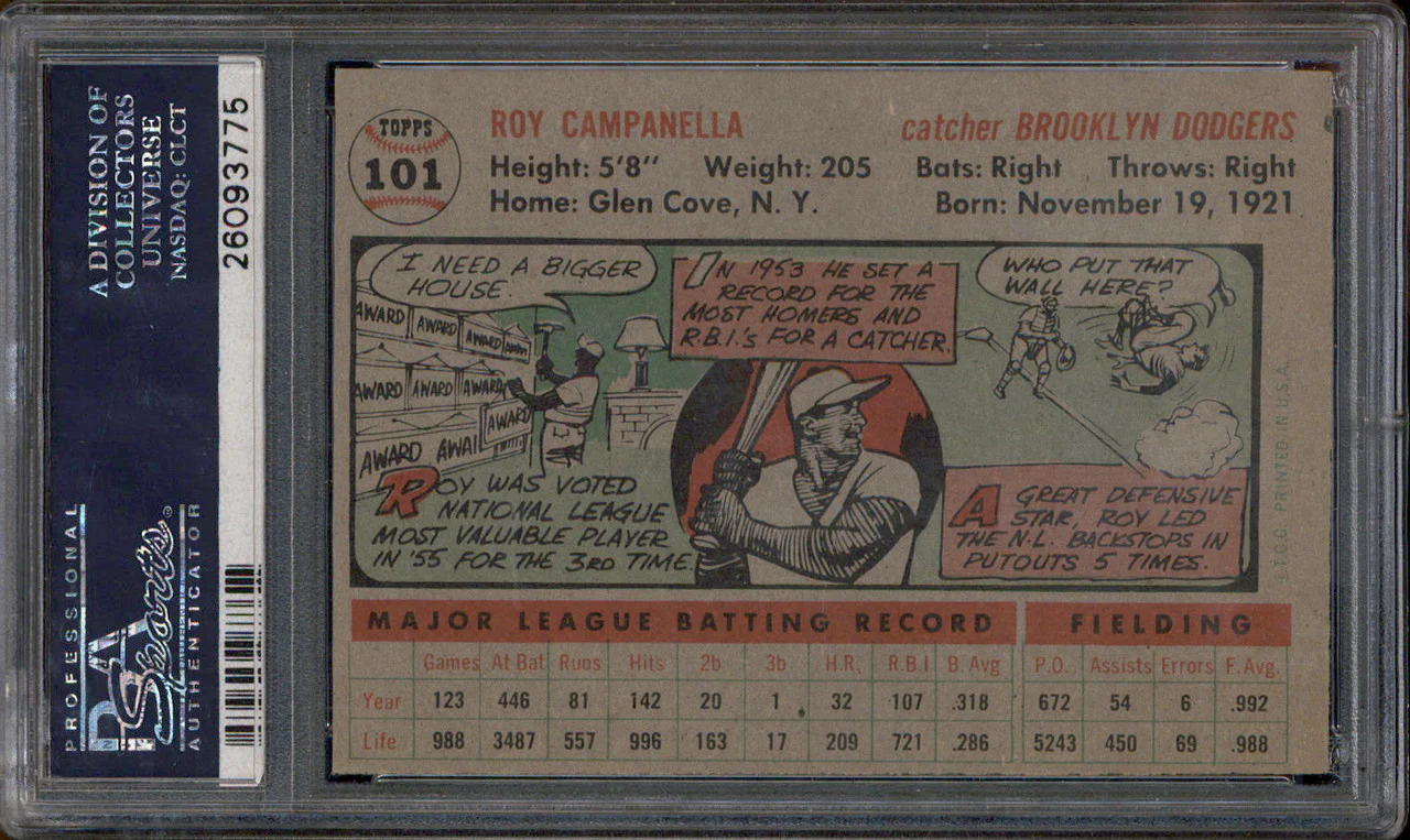 1956 Topps Gray Back #101 Roy Campanella PSA 7 - Image 2