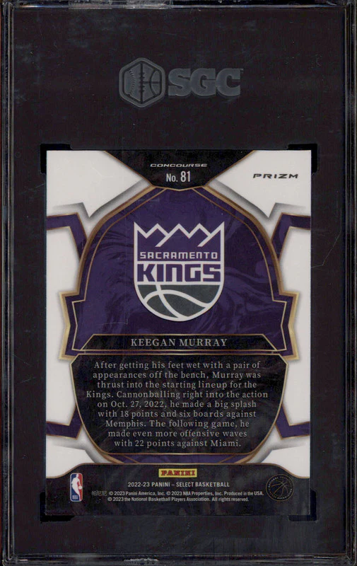 2022-23 Panini Select Zebra Prizm #81 Keegan Murray RC SGC 10 - Image 2