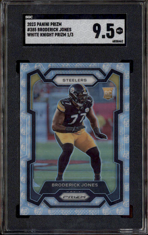 2023 Panini Prizm White Knight Prizm #385 Broderick Jones RC /3 SGC 9.5