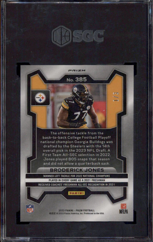 2023 Panini Prizm White Knight Prizm #385 Broderick Jones RC /3 SGC 9.5 - Image 2