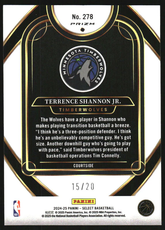 2024-25 Panini Select Courtside Red Mojo Prizm #278 Terrence Shannon Jr. RC /20 - Image 2