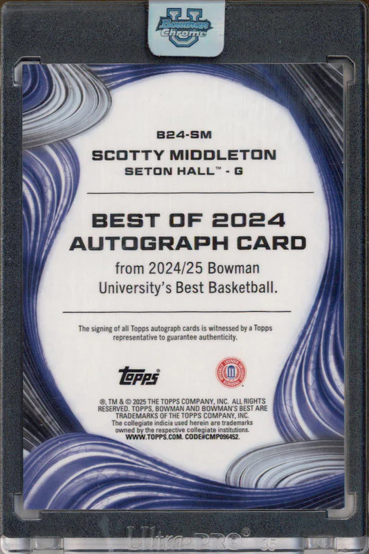 2024 Bowman's University Best of '24 Auto Black Geometric Scotty Middleton 1/1 - Image 2