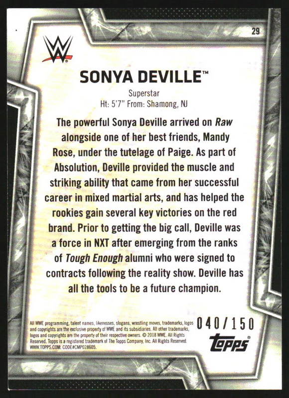 2018 Topps WWE Women's Division Autographs Green #29 Sonya Deville Auto /150 - Image 2
