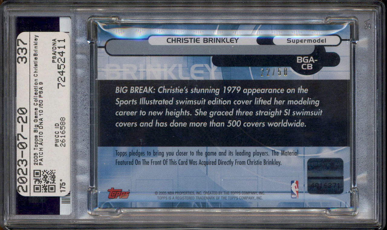 2005 Topps Big Game Jersey Autograph Christie Brinkley Auto /50 PSA 9 - Image 2