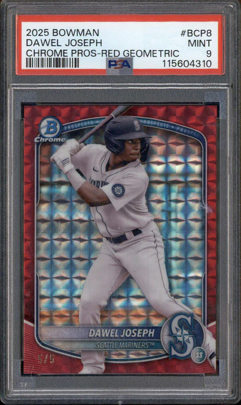 2025 Bowman Chrome Prospects Red Geometric #BCP8 Dawel Joseph /5 PSA 9