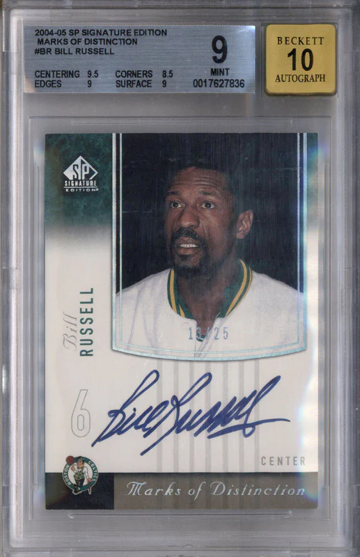 2004-05 SP Signature Edition Marks of Distinction Bill Russell Auto /25 BGS 9