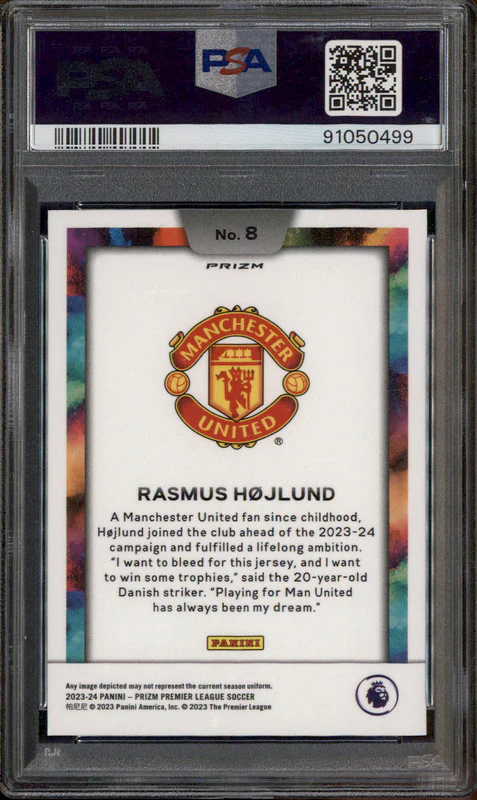 2023-24 Panini Prizm Premier League Color Blast #8 Rasmus Hojlund PSA 10 - Image 2