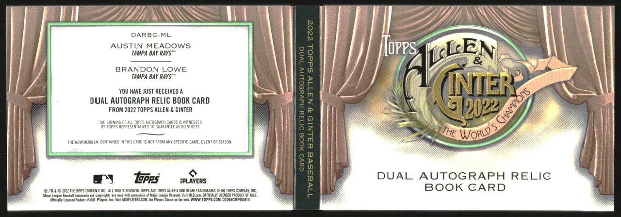 2022 Topps Allen & Ginter Dual Auto Relic Book Austin Meadows Brandon Lowe /10 - Image 2