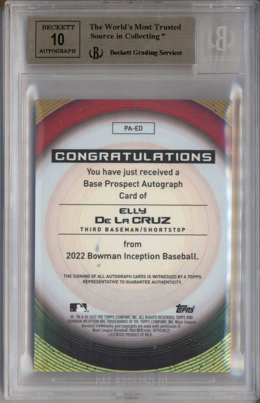 2022 Bowman Inception Autograph Orange Elly De La Cruz Auto /25 BGS 9.5 - Image 2