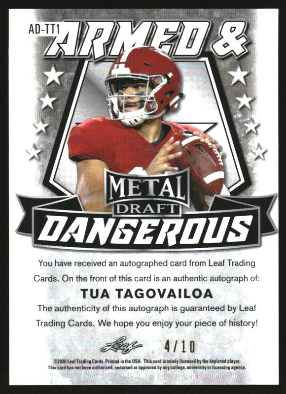 2020 Leaf Metal Draft Armed & Dangerous Rainbow Green Tua Tagovailoa RC Auto /10 - Image 2