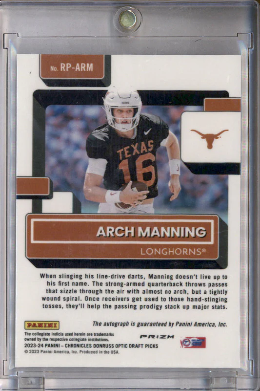 2023 National Treasures Collegiate Donruss Optic Auto #RP-ARM Arch Manning - Image 2