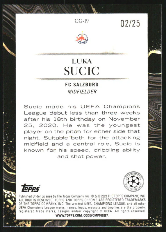 2021 Topps Chrome Champions Chasing Glory Orange Refractors Luka Sucic RC /25 - Image 2