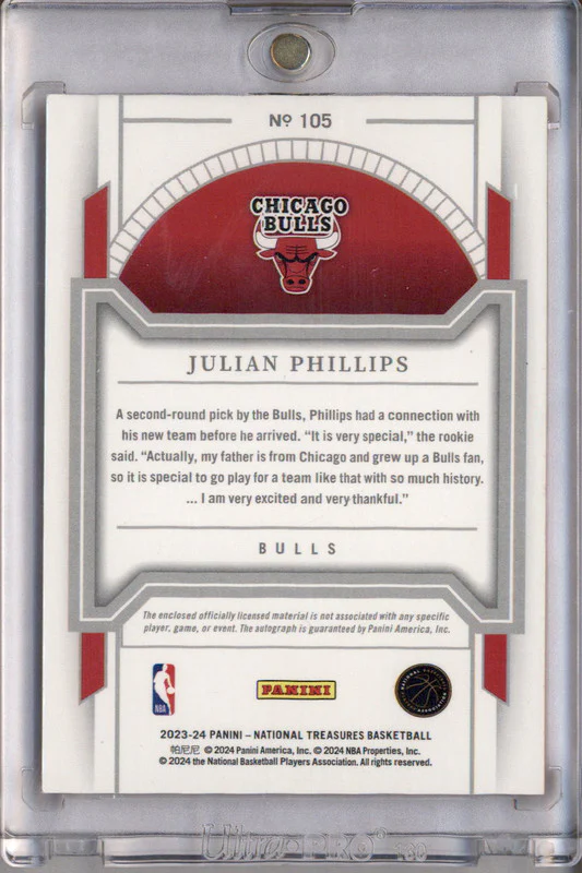 2023 National Treasures International Red #105 Julian Phillips Autograph Auto /8 - Image 2