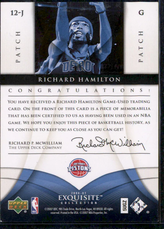 2006-07 Upper Deck Exquisite Collection Patches #12-J Richard Hamilton /10 - Image 2