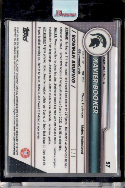 2023-24 Bowman University Chrome SuperFractor #57 Xavier Booker 1/1 - Image 2