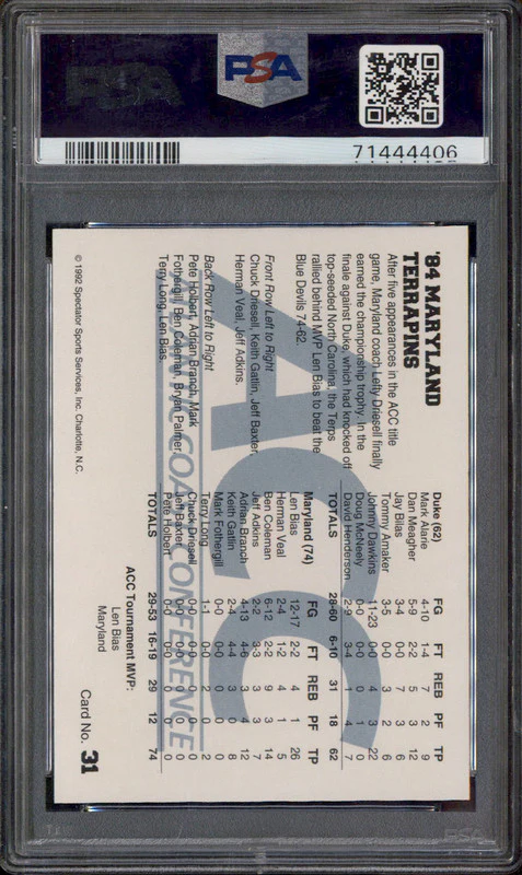 1992 ACC Tourney Champ #31 '84 Maryland Terrapins PSA 10 - Image 2