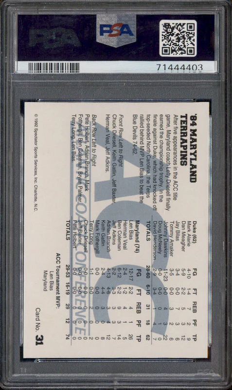 1992 ACC Tourney Champ #31 '84 Maryland Terrapins PSA 10 - Image 2