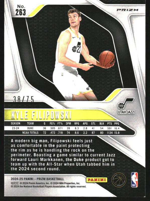 2024-25 Panini Prizm Red Power Prizm #263 Kyle Filipowski RC /75 - Image 2