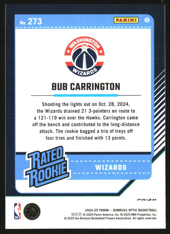 2024-25 Panini Donruss Optic Rated Rookie Photon #273 Bub Carrington RC - Image 2