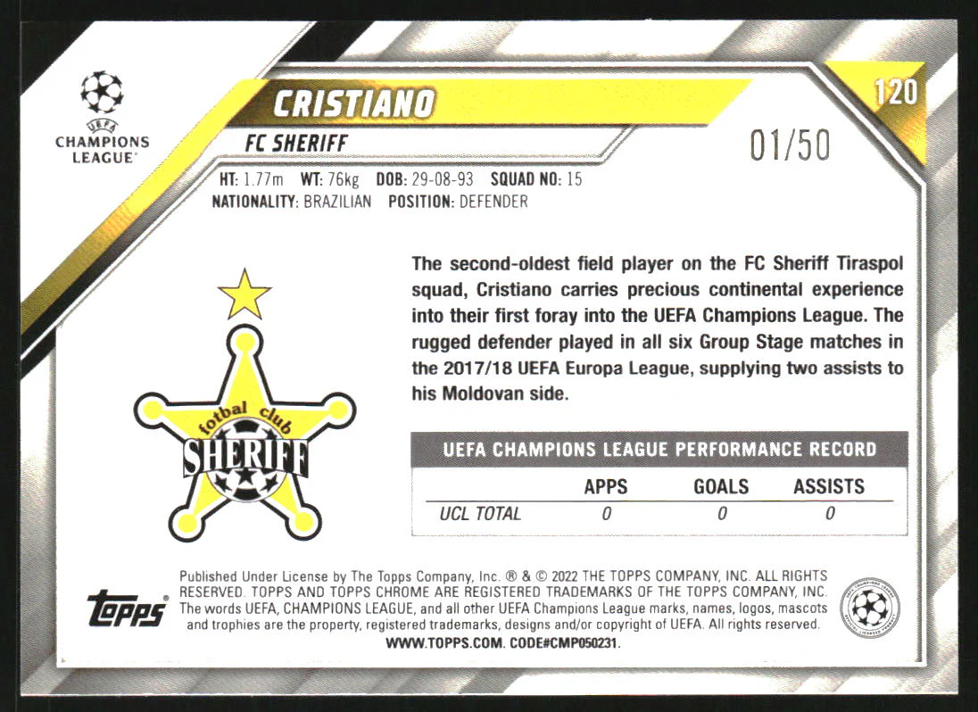 2021 Topps Chrome UEFA Champions League Gold Refractors #120 Cristiano RC /50 - Image 2