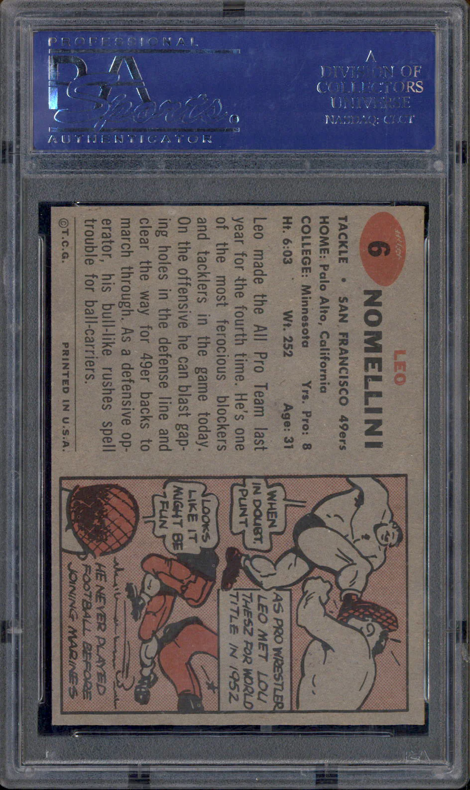 1957 Topps #6 Leo Nomellini PSA 8 - Image 2
