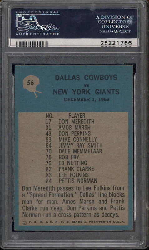 1964 Philadelphia #56 Cowboys Play of the Year - Tom Landry PSA 8 - Image 2