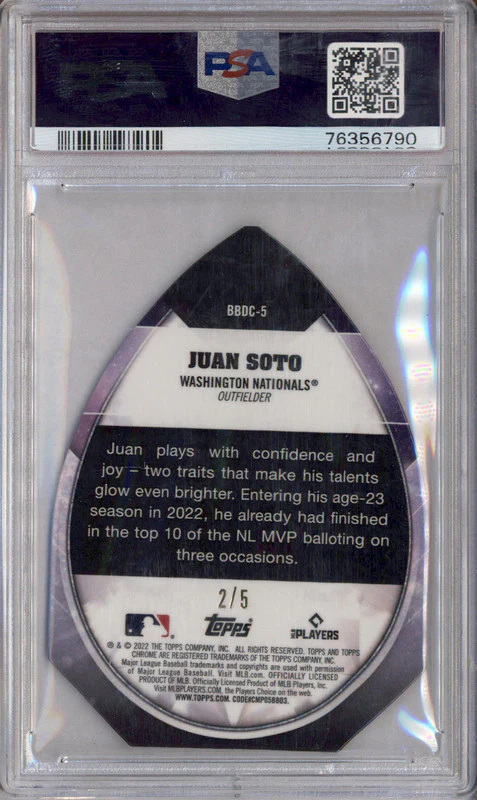 2022 Topps Chrome Ben Baller Diamond Die Cut Red Refractor Juan Soto /5 PSA 10 - Image 2