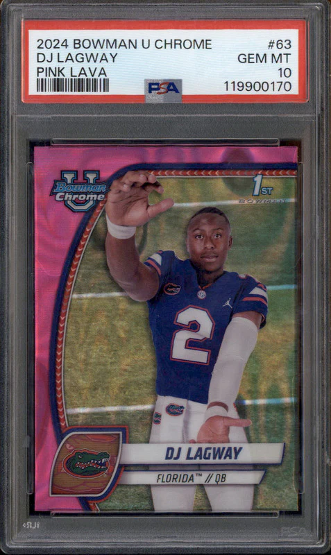 2024 Bowman Chrome University Pink Lava Refractor #63 DJ Lagway RC PSA 10