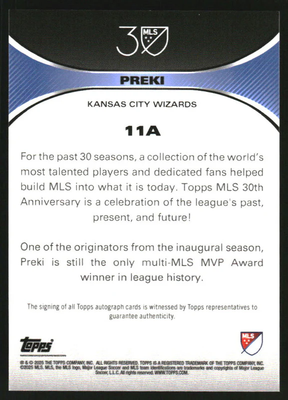 2025 Topps MLS 30th Anniversary Autographs Silver Foil #11A Preki Auto /75 - Image 2