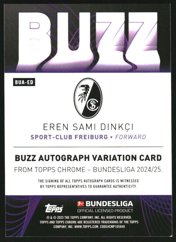 2024 Topps Chrome Bundesliga Buzz Autographs #BUA-ED Eren Sami Dinkci Auto /100 - Image 2