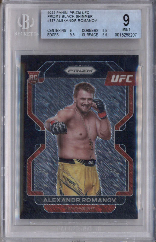 2022 Panini Prizm UFC Black Shimmer Prizms FOTL Alexandr Romanov RC 1/1 BGS 9
