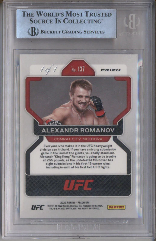 2022 Panini Prizm UFC Black Shimmer Prizms FOTL Alexandr Romanov RC 1/1 BGS 9 - Image 2
