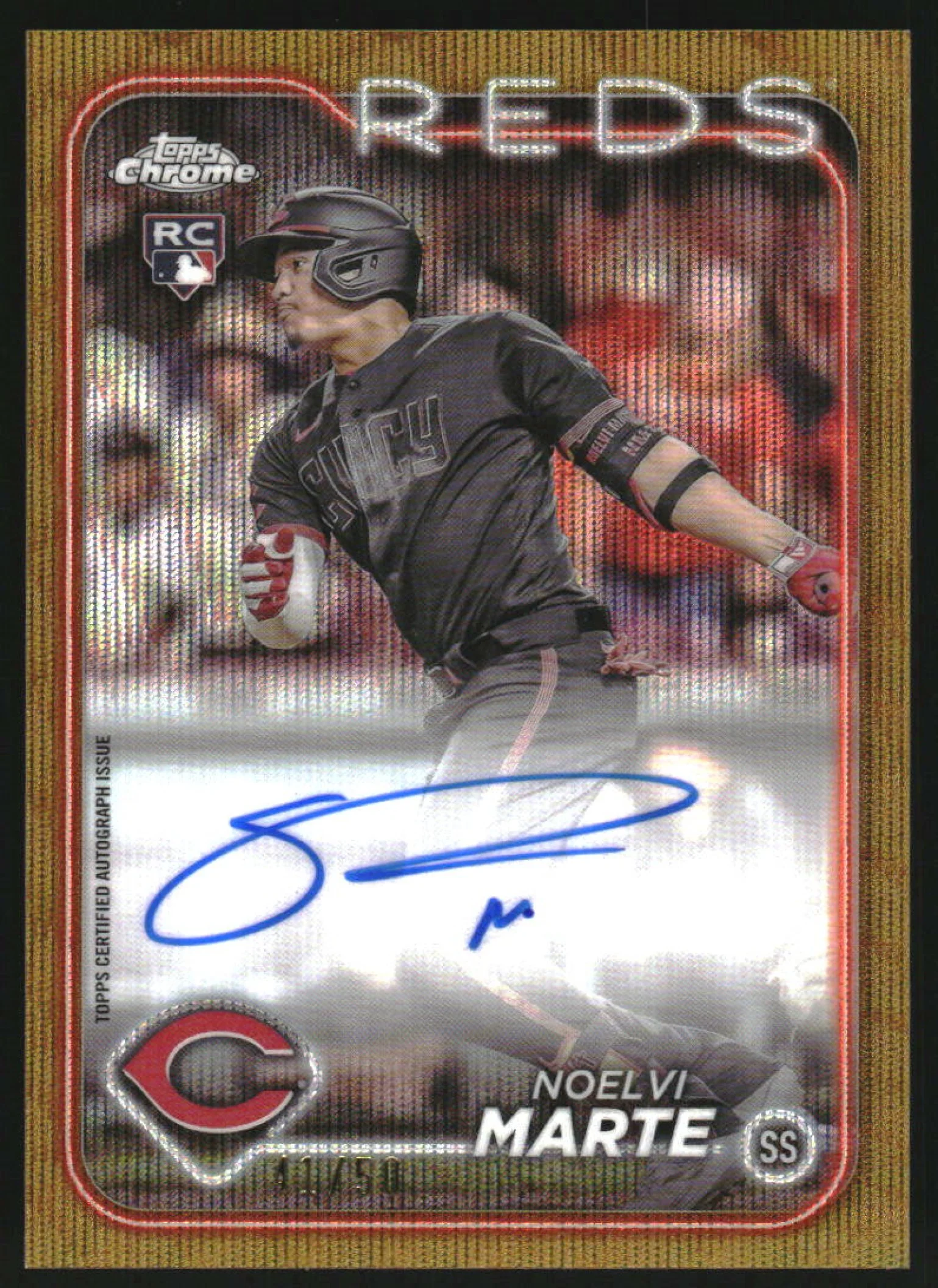 2024 Topps Chrome Rookie Autographs Gold Wave #RA-NM Noelvi Marte RC Auto /50