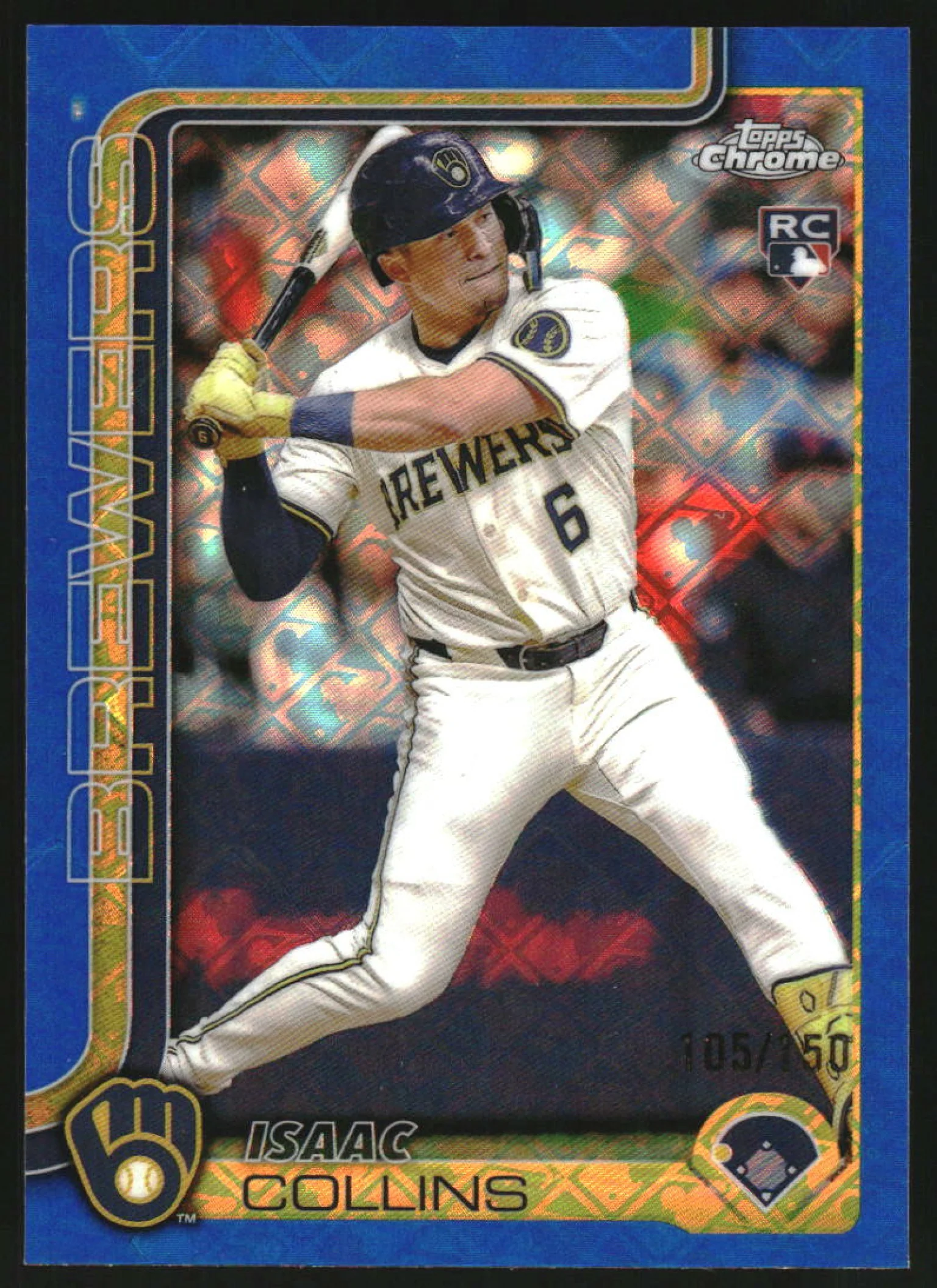 2025 Topps Chrome LogoFractor Blue Refractor #92 Isaac Collins RC /150