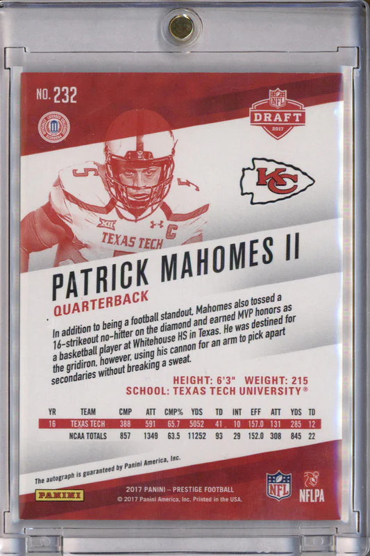 2017 Panini Prestige Rookie Signatures #232 Patrick Mahomes II RC Auto - Image 2