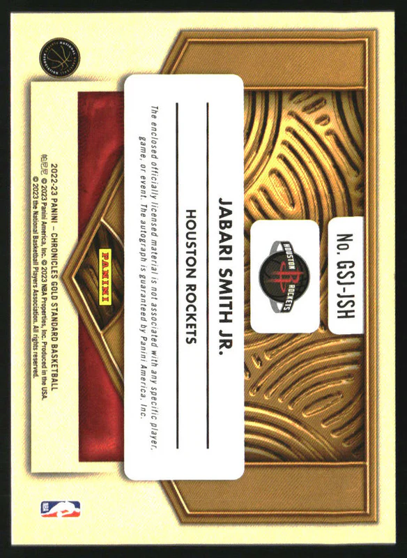 2022 Chronicles Gold Standard Rookie Jersey Asia Jade Jabari Smith Jr. RC Auto - Image 2