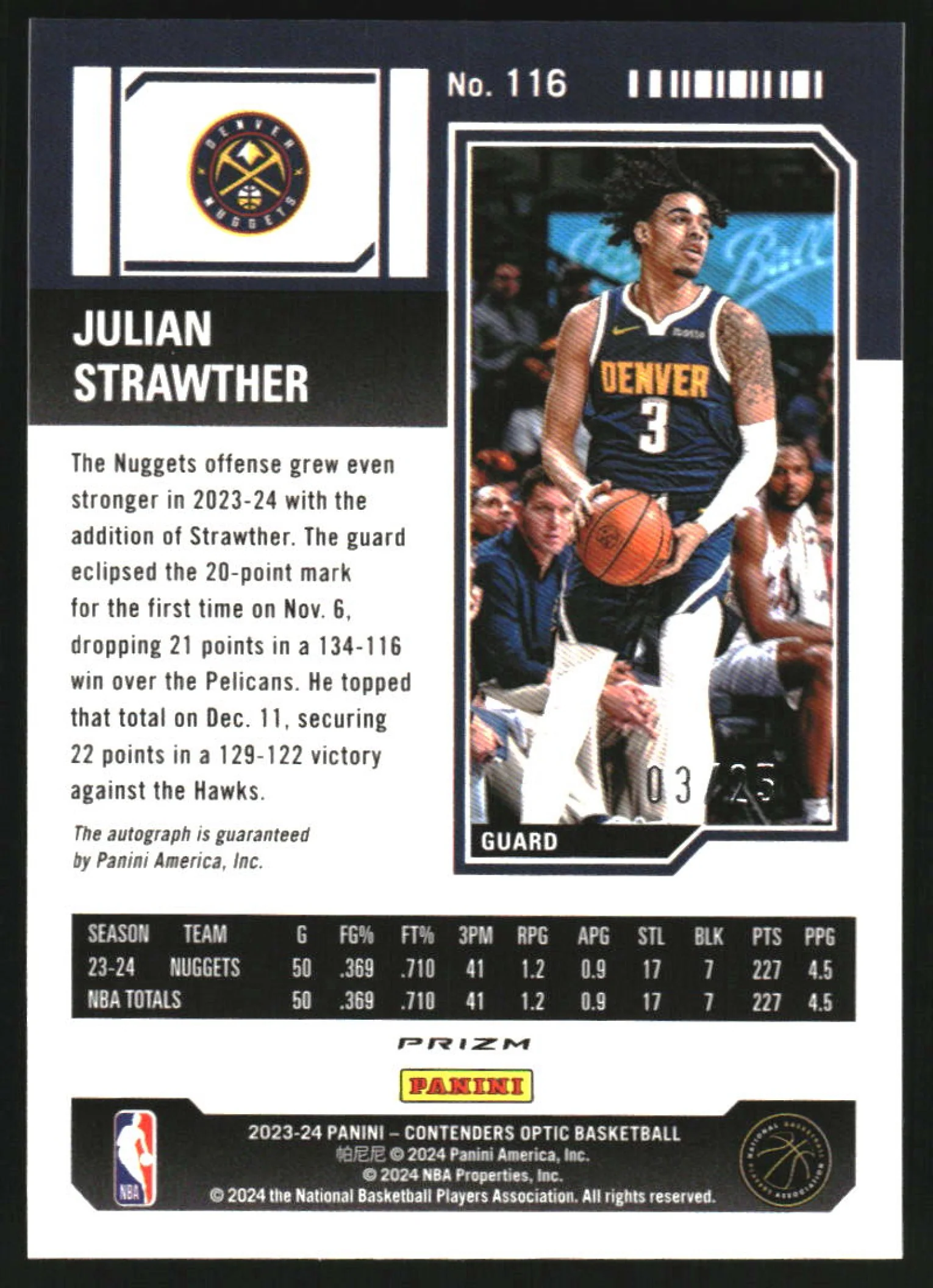 2023 Contenders Optic Rookie Ticket Orange #116 Julian Strawther RC Auto /25 - Image 2