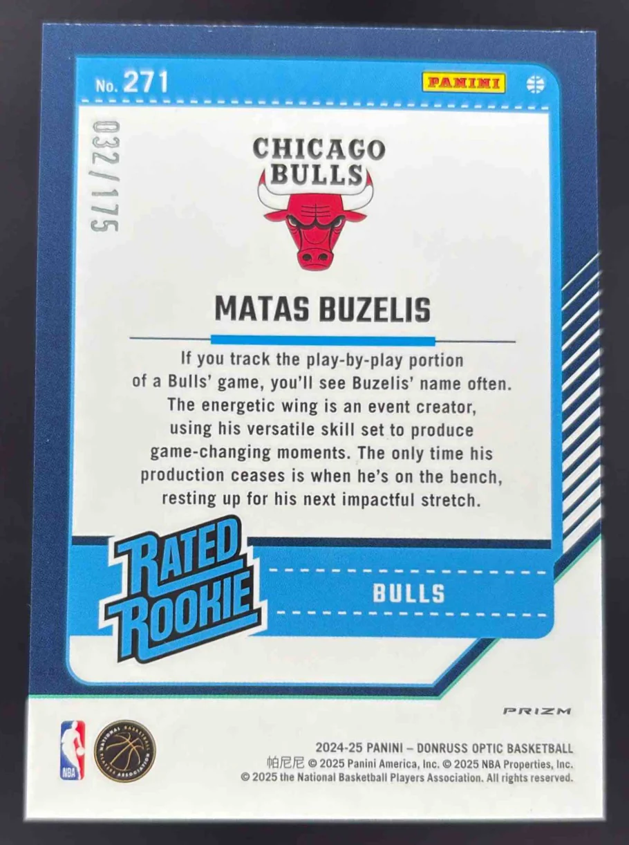 2024-25 Panini Donruss Optic Rated Rookie Orange #271 Matas Buzelis RC /175 - Image 2
