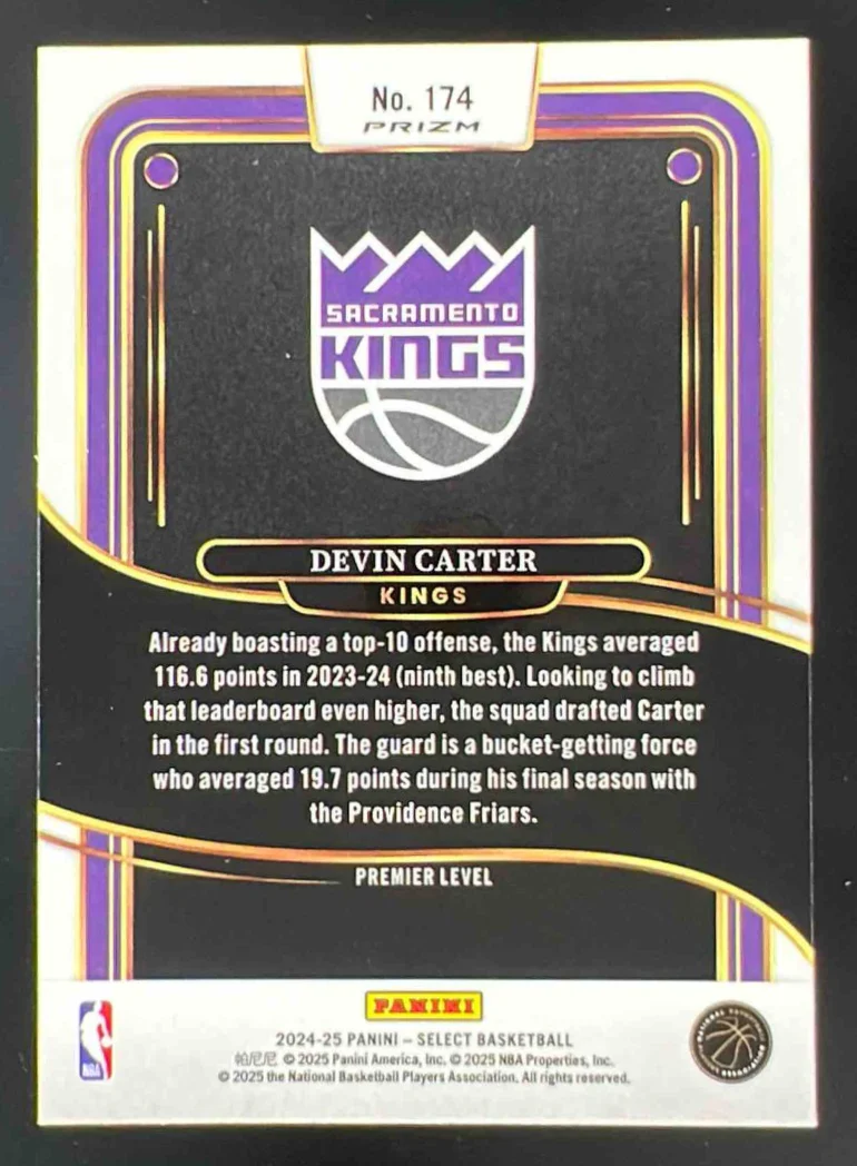 2024-25 Panini Select Premier Zebra Prizm #174 Devin Carter RC - Image 2
