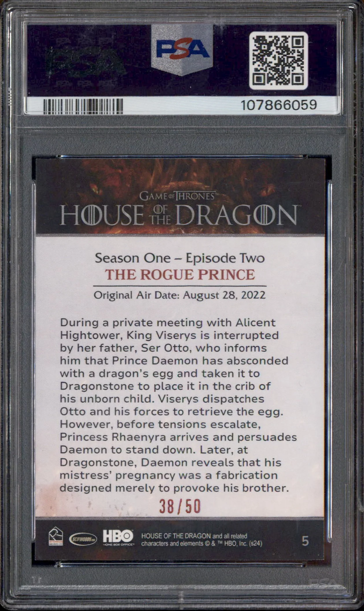 2024 Game of Thrones House of the Dragon Red Foil #5 The Rogue Prince /50 PSA 9 - Image 2