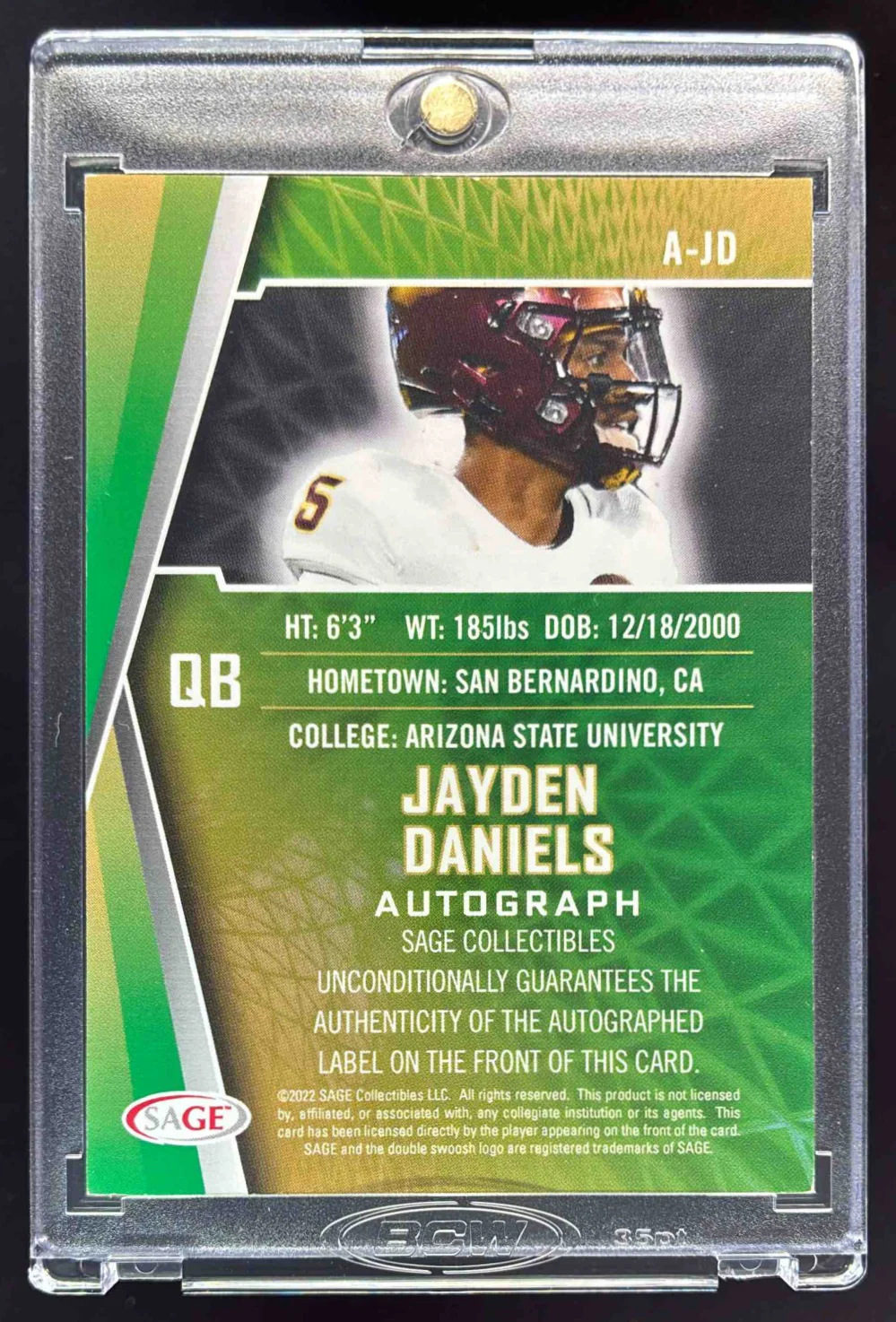 2022 SAGE Autographs Red #A-JD Jayden Daniels Auto - Image 2