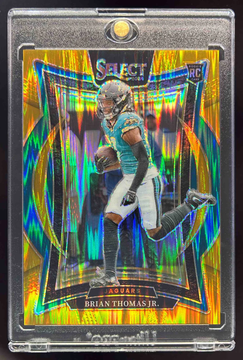 2024 Panini Select Concourse Gold Prizm Shock #91 Brian Thomas Jr. RC /10