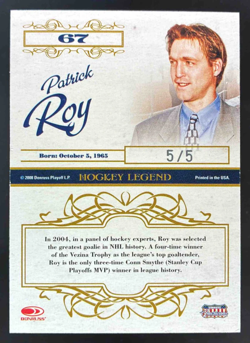 2008 Donruss Celebrity Cuts Autograph #67 Patrick Roy Auto /5 - Image 2