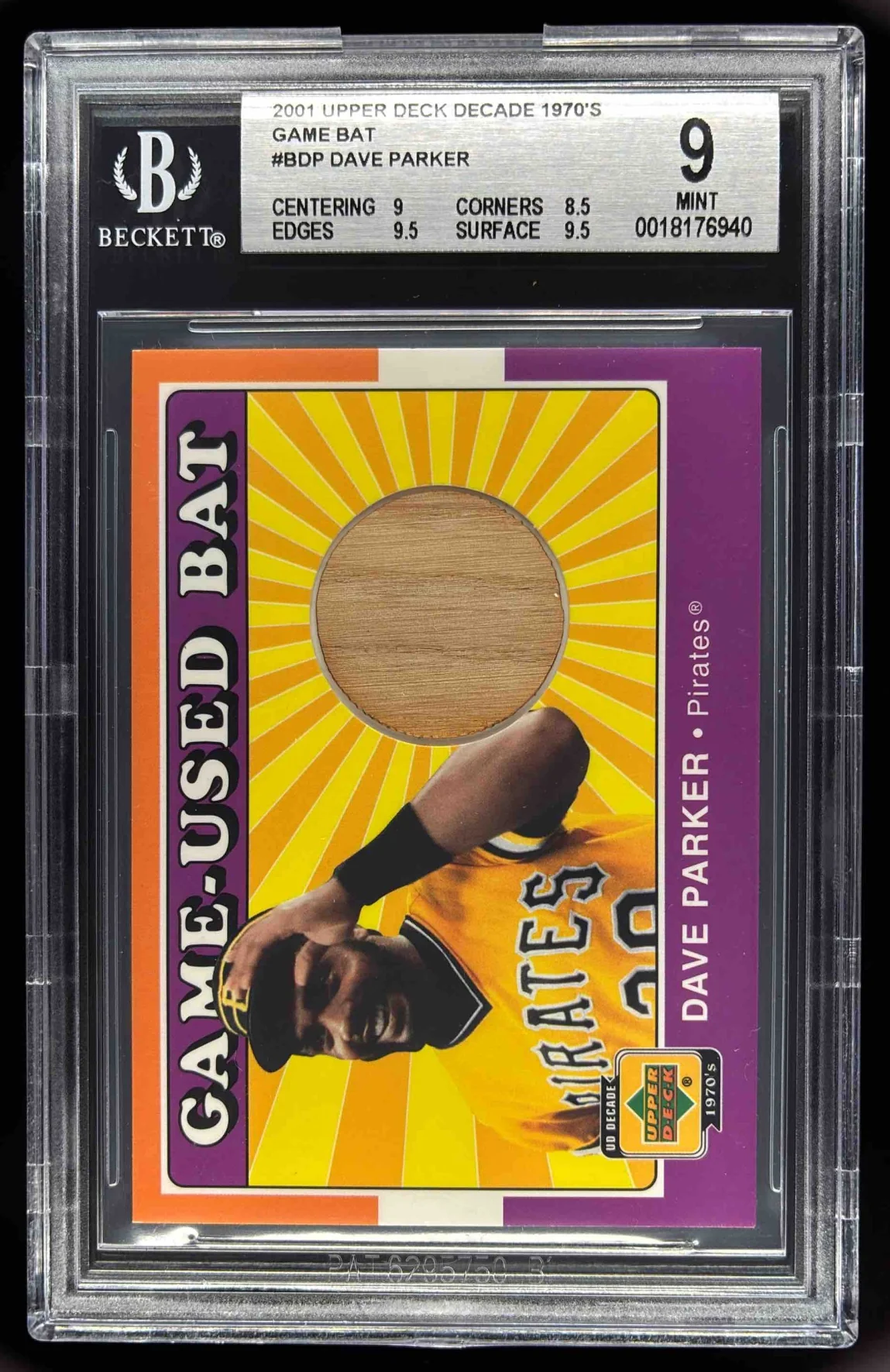 2001 Upper Deck Decade 1970's Game Used Bats #B-DP Dave Parker BGS 9